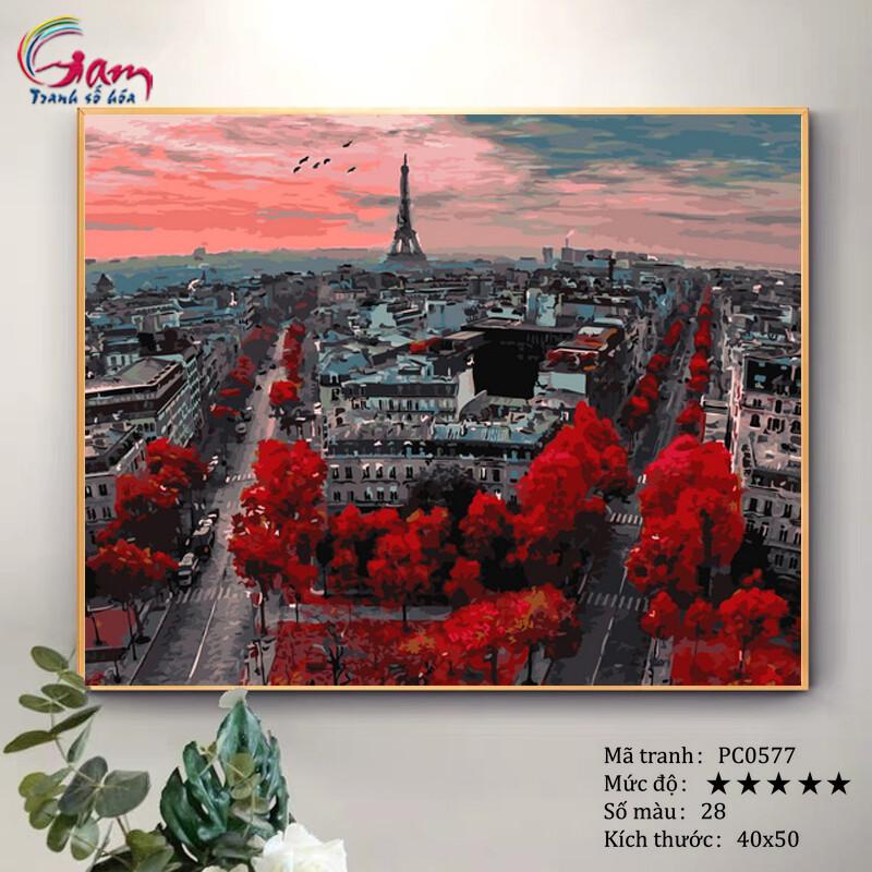 Hình ảnh Tranh sơn dầu số hóa tự tô màu phong cảnh châu Âu - Mã PC0577 Paris hoa lệ