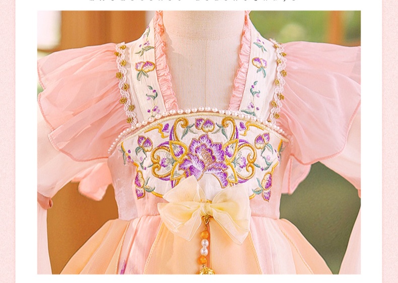Đầm váy công chúa cổ trang hanfu thêu hoa cho bé gái diện lễ tết trung thu đẹp size 100-160 hàng Quảng Châu