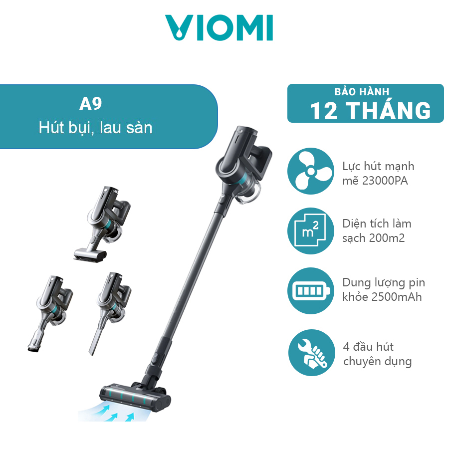 Máy Hút Bụi Lau Sàn Cầm Tay Thông Minh Viomi A9 Lực Hút 23000Pa - Hàng Chính Hãng