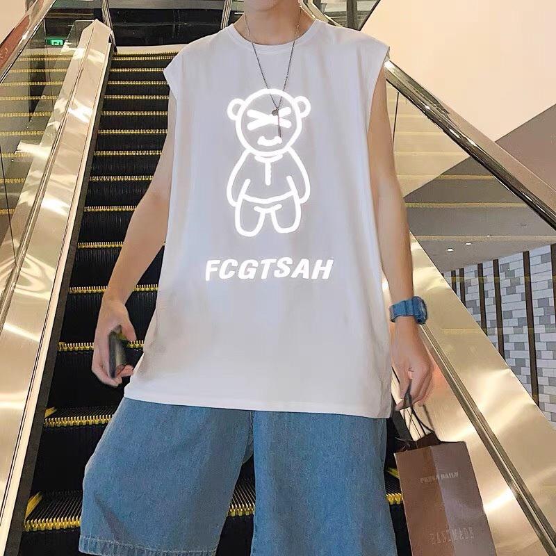 Áo Tanktop Gấu phản quang Nữ Thun ba lỗ dáng suông, phông in hình cá tính Ulzzang