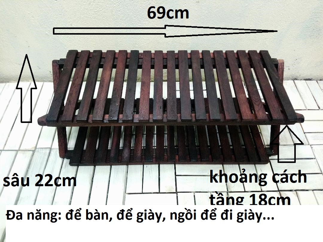 Kệ giày đen, để giày dép không cần lắp ráp, 2 tầng,ngang 70, màu nâu đen.