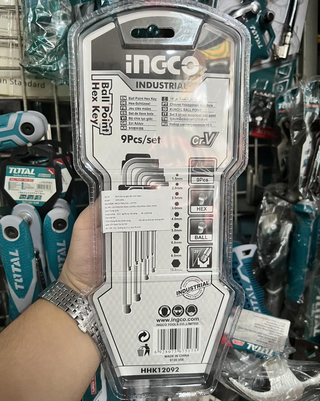 BỘ LỤC GIÁC BI DÀI 9 CHI TIẾT INGCO HHK12092 - HÀNG CHÍNH HÃNG