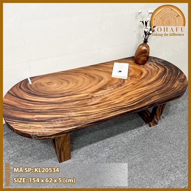Bàn Oval Gỗ Me Tây Nguyên Tấm Dài 1.54m