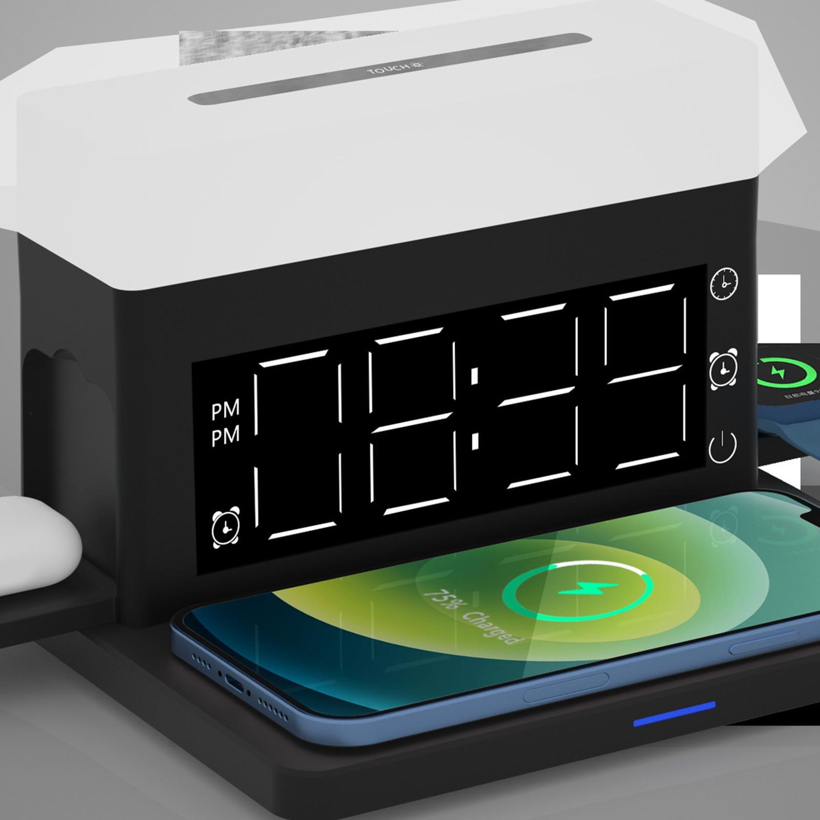 Digital Clock Wireless Charger Night for Watch Dimmable Black