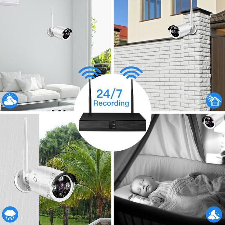 Bộ 4 Camera WIFI 1080P + Đầu Ghi NVR HD + Kèm Ổ Cứng Tùy Chọn