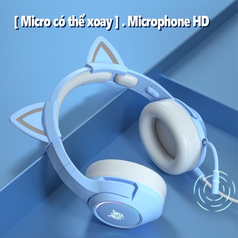 Tai nghe gaming chụp tai chơi game bluetooth tay mèo hồng ONIKUMA K9 có mic RGB PC Điện thoại Laptop Headphone không dây [Hàng chính hãng]