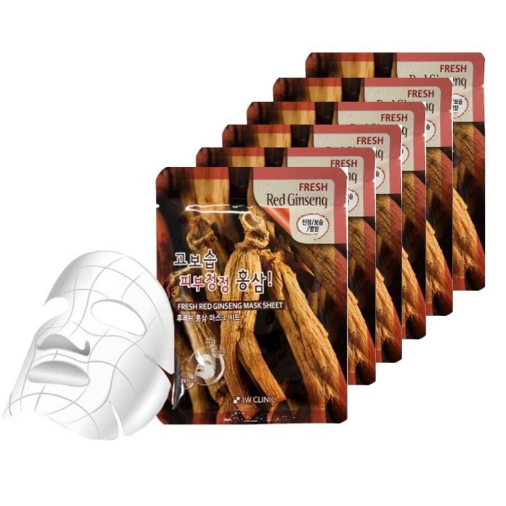 Combo 5 Mặt Nạ 3W Clinic Nhân Sâm Đỏ Fresh Red Ginseng Mask 23ml/Miếng
