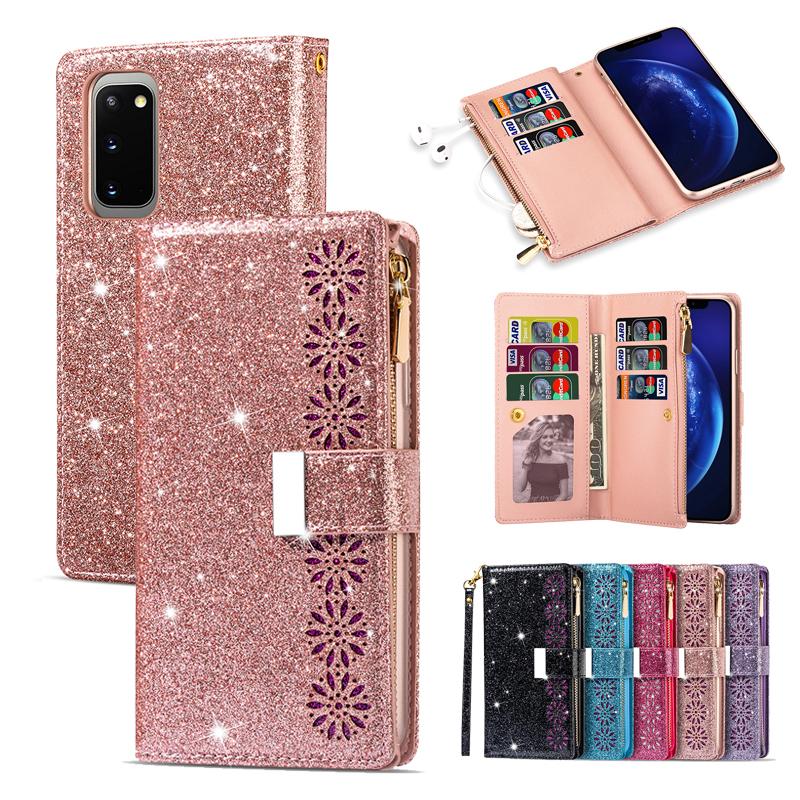 Bao da điện thoại mềm dạng ví lấp lánh cho Samsung S20 Ultra S10 Plus Note10 9