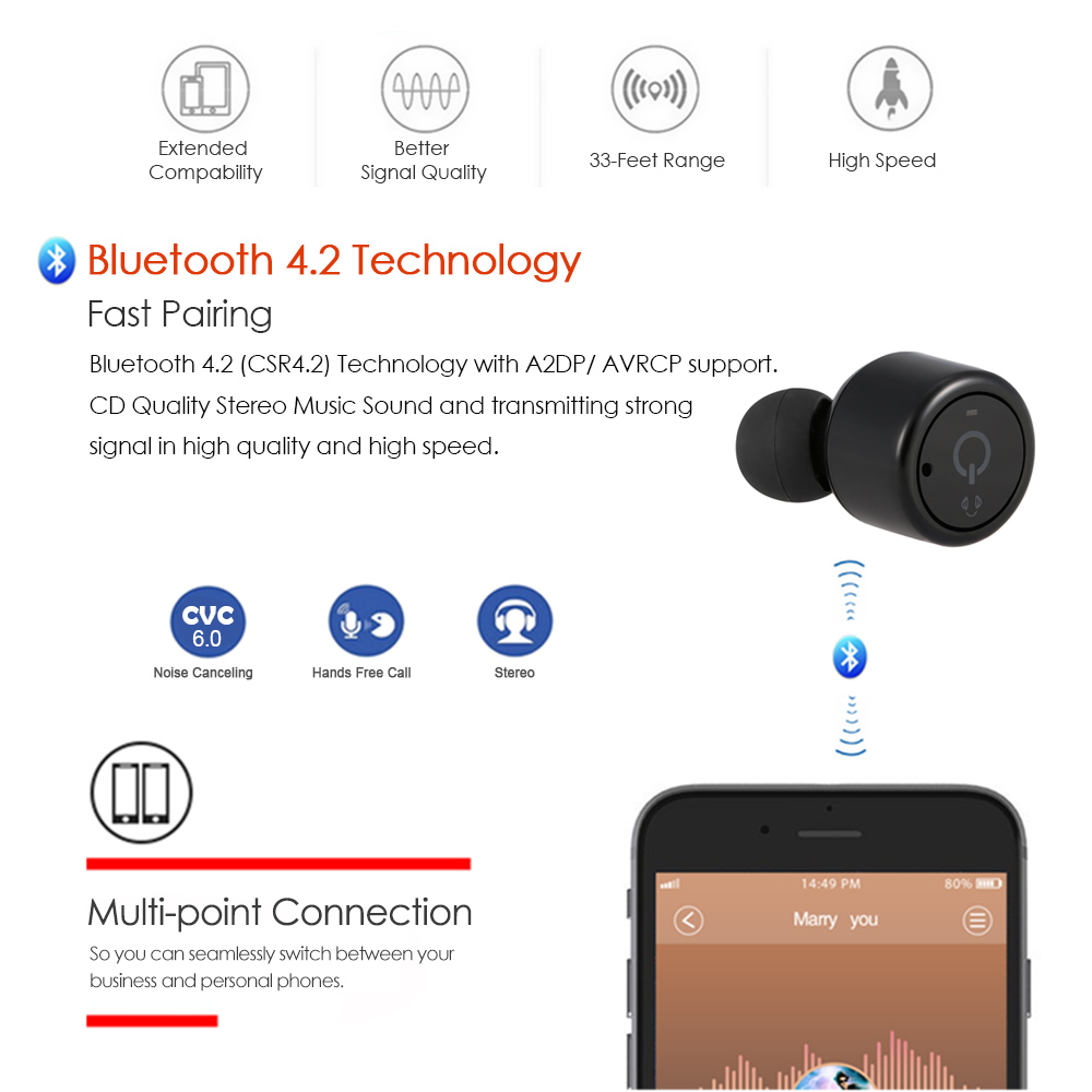 Tai Nghe Thể Thao Không Dây Bluetooth X1t True 4.2 Có Mic Màu Đen Để Nghe Khi Tập Chạy