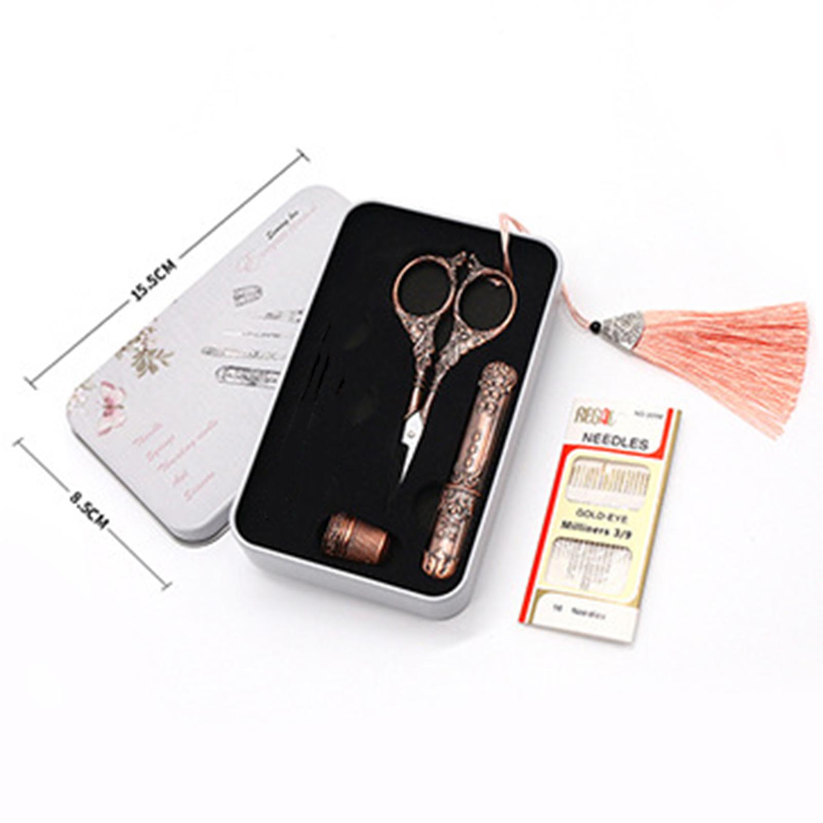 Embroidery Scissors Kit, European Antique Vintage Sewing Kit, Complete Vintage Sewing Tools with Embroidery Scissors, Needle Case, Awl for Sewing
