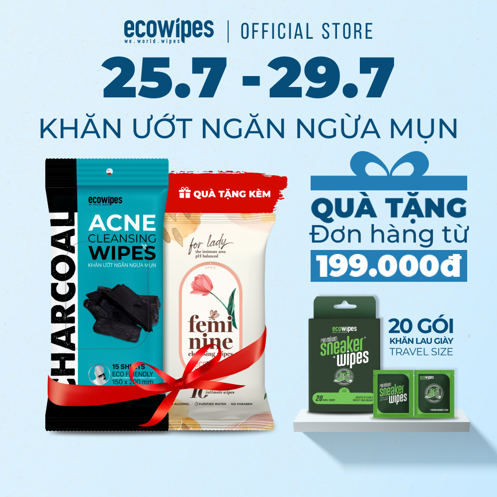 Khăn giấy ướt ngừa mụn than hoạt tính Charcoal Anti Acne Cleansing Wipes gói 15 tờ an toàn cho da