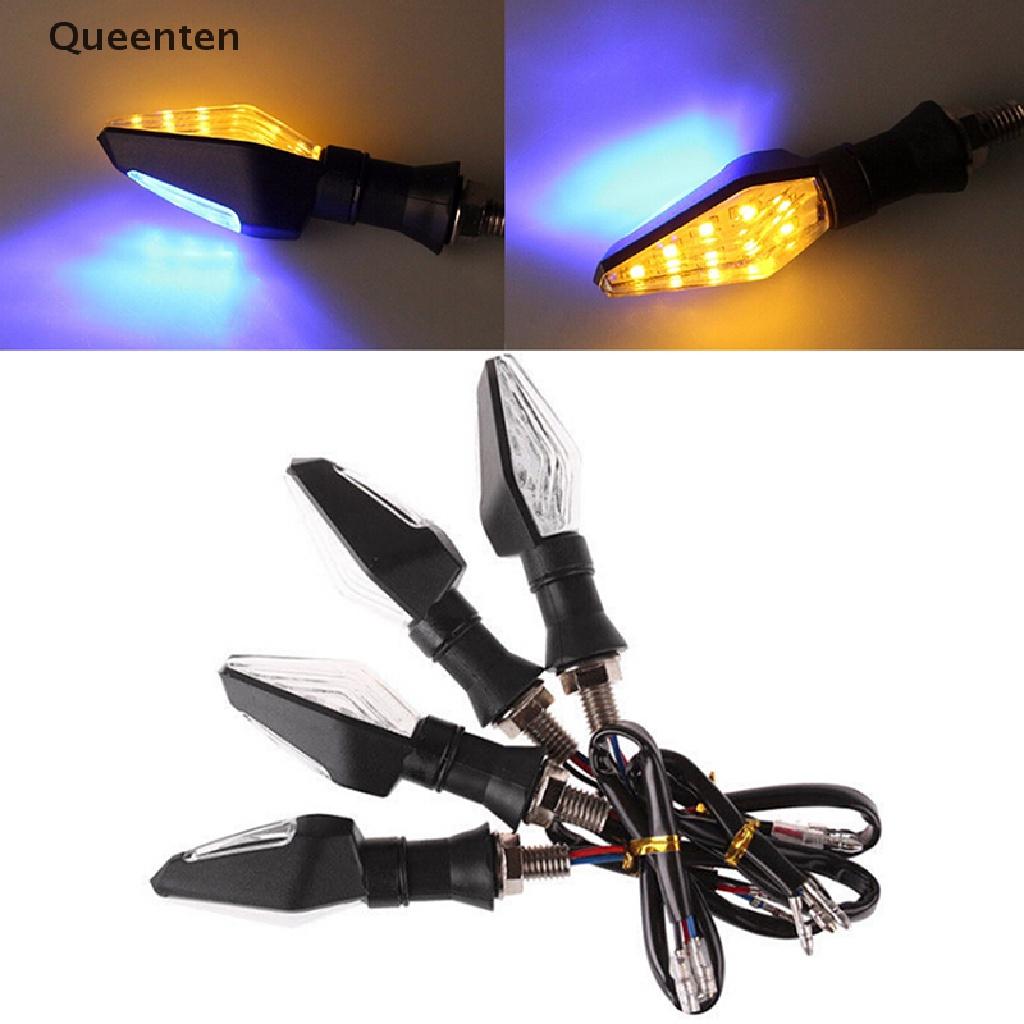 Queenten 12LED Amber+Blue Motorcycle Turn Signal Indicator Light Blinker Universal QT