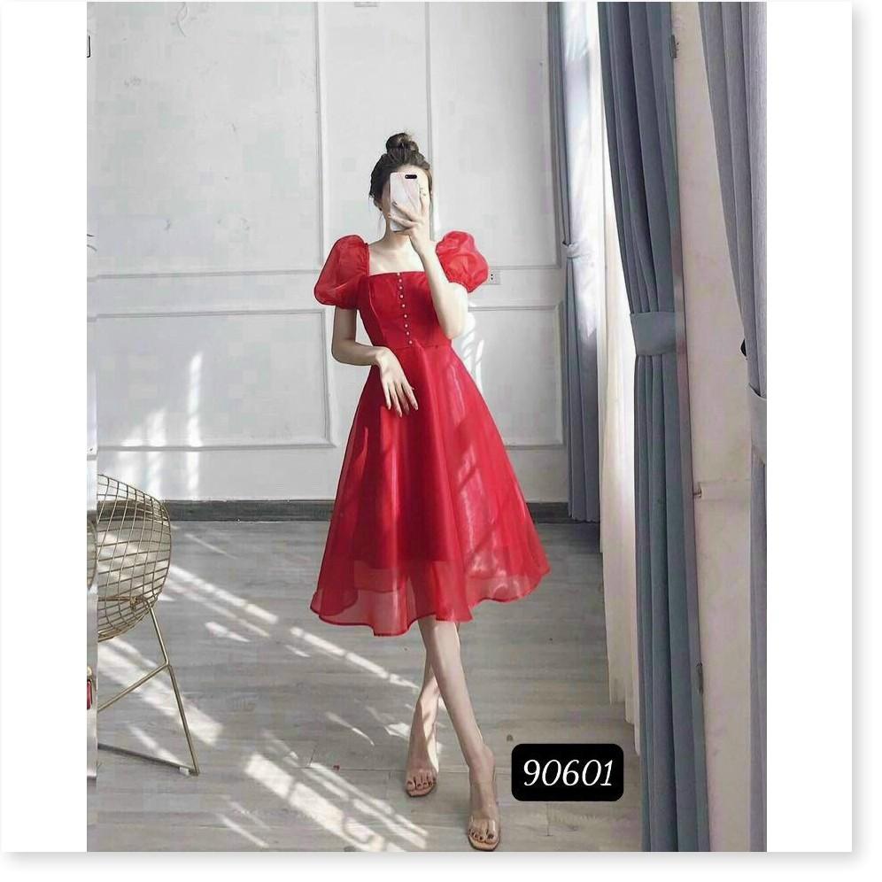 Đầm phối voan kiếng có nút siêu đẹp
