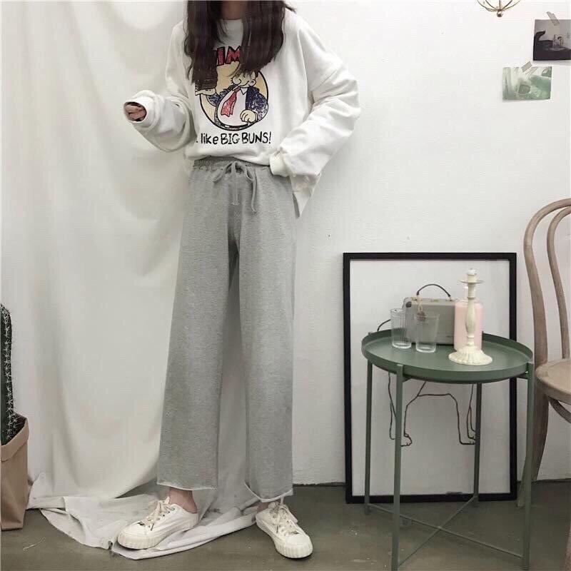 Quần Jogger Nỉ Ống Rộng ULzzang Nữ Culottes Suông Nữ