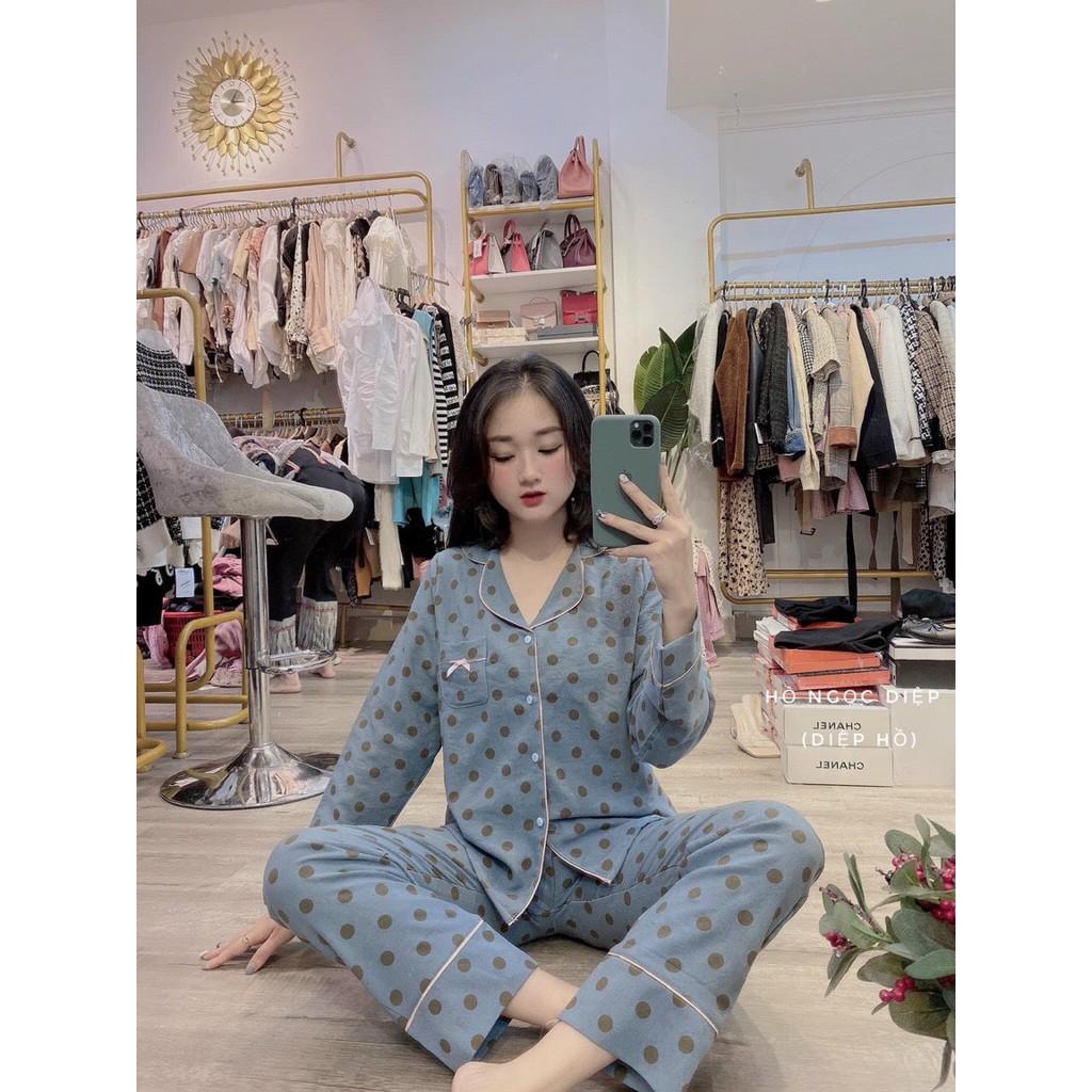 Bộ pijama viền đen họa tiết nhung tăm cho nữ SETN328