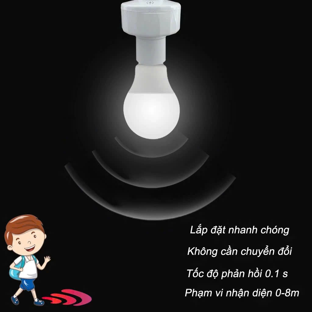 Đui Đèn Cảm Biến Chuyển Động Tự Bật Tắt E27, Đuôi Đèn Xoáy Cảm Ứng Radar Tiết Kiệm Điện - HÀNG CHÍNH HÃNG