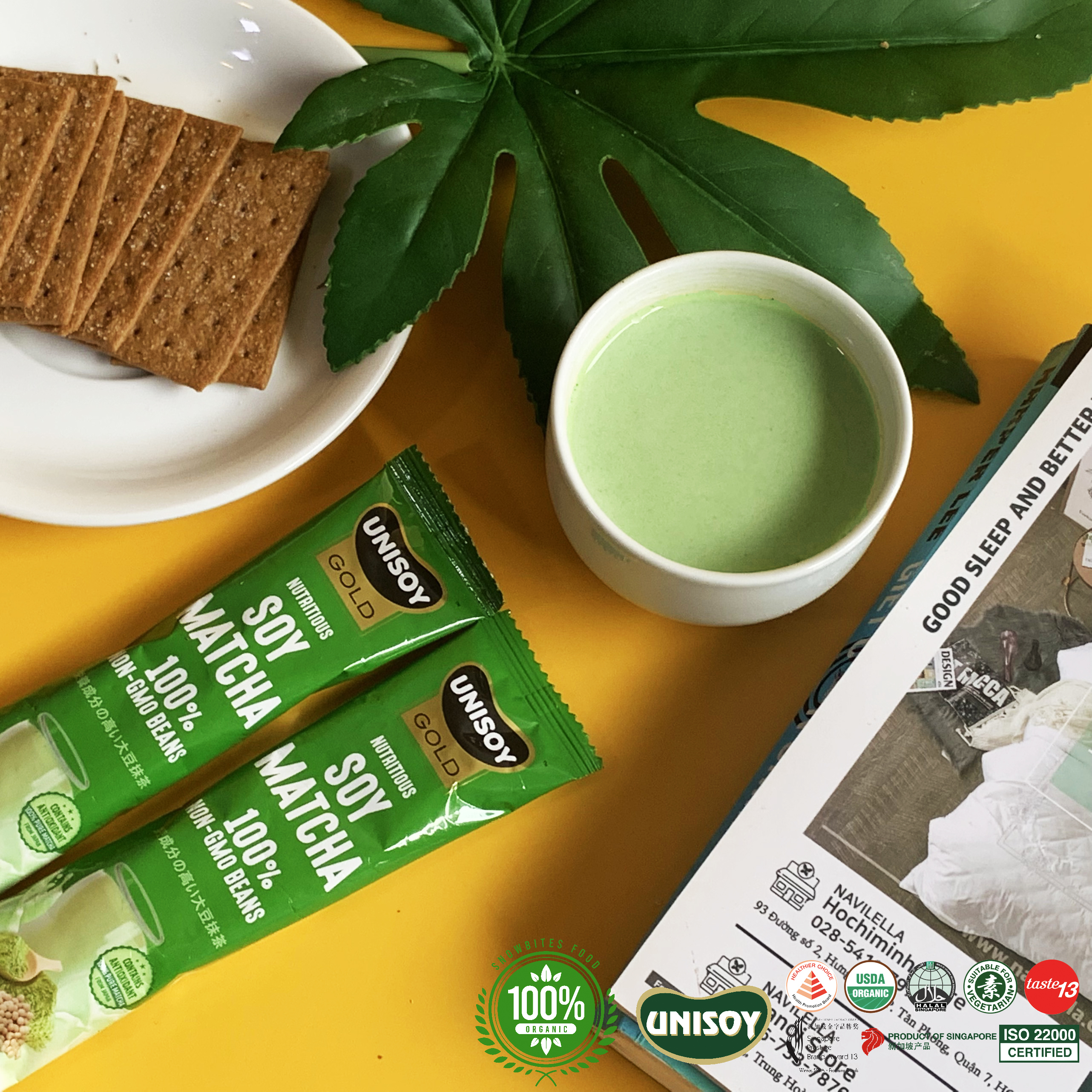 Bột đậu nành Matcha Unisoy 210g (10 gói x 21g)