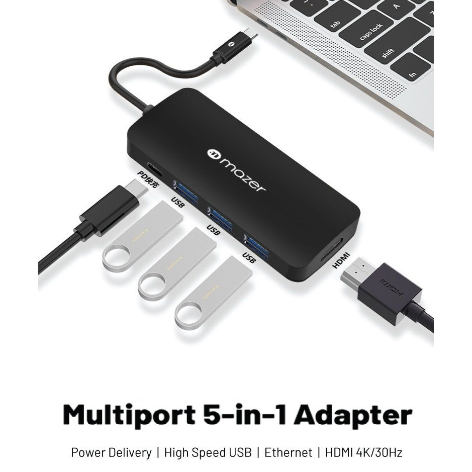 Cổng Chuyển Đổi Mazer USB-C 5-in-1 HUB - hàng chính hãng