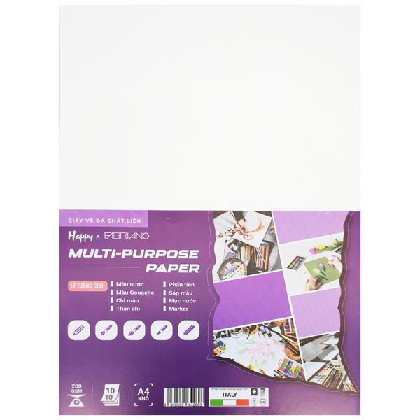 Bộ 10 Tờ Giấy Vẽ Đa Chất Liệu A4 200gsm Multi-Purpose Paper - Happy HA-MIX-A4-200G