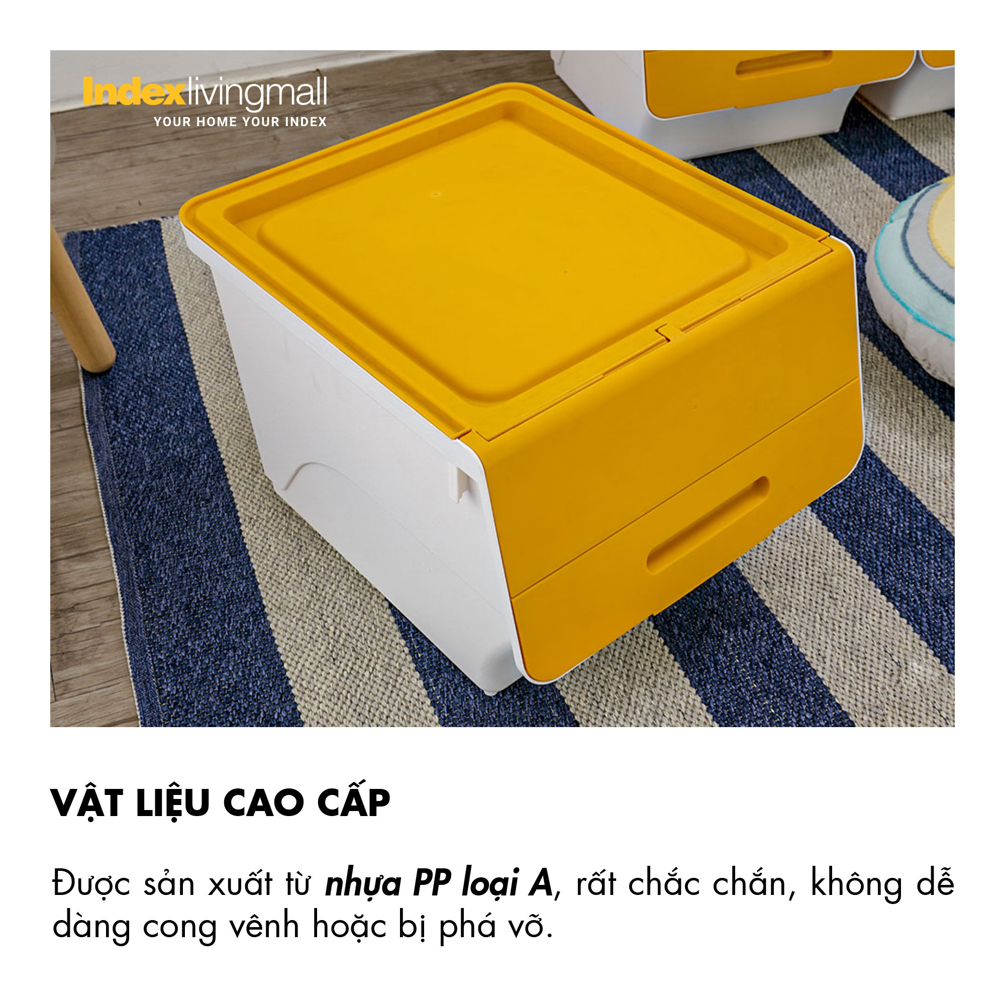 Thùng lưu trữ đa năng 34 lít OTELLO chất liệu nhựa PP trắng, nắp vàng, kích thước 45x38x31cm (DxRxC) | Index Living Mall | Nhập khẩu Thái Lan