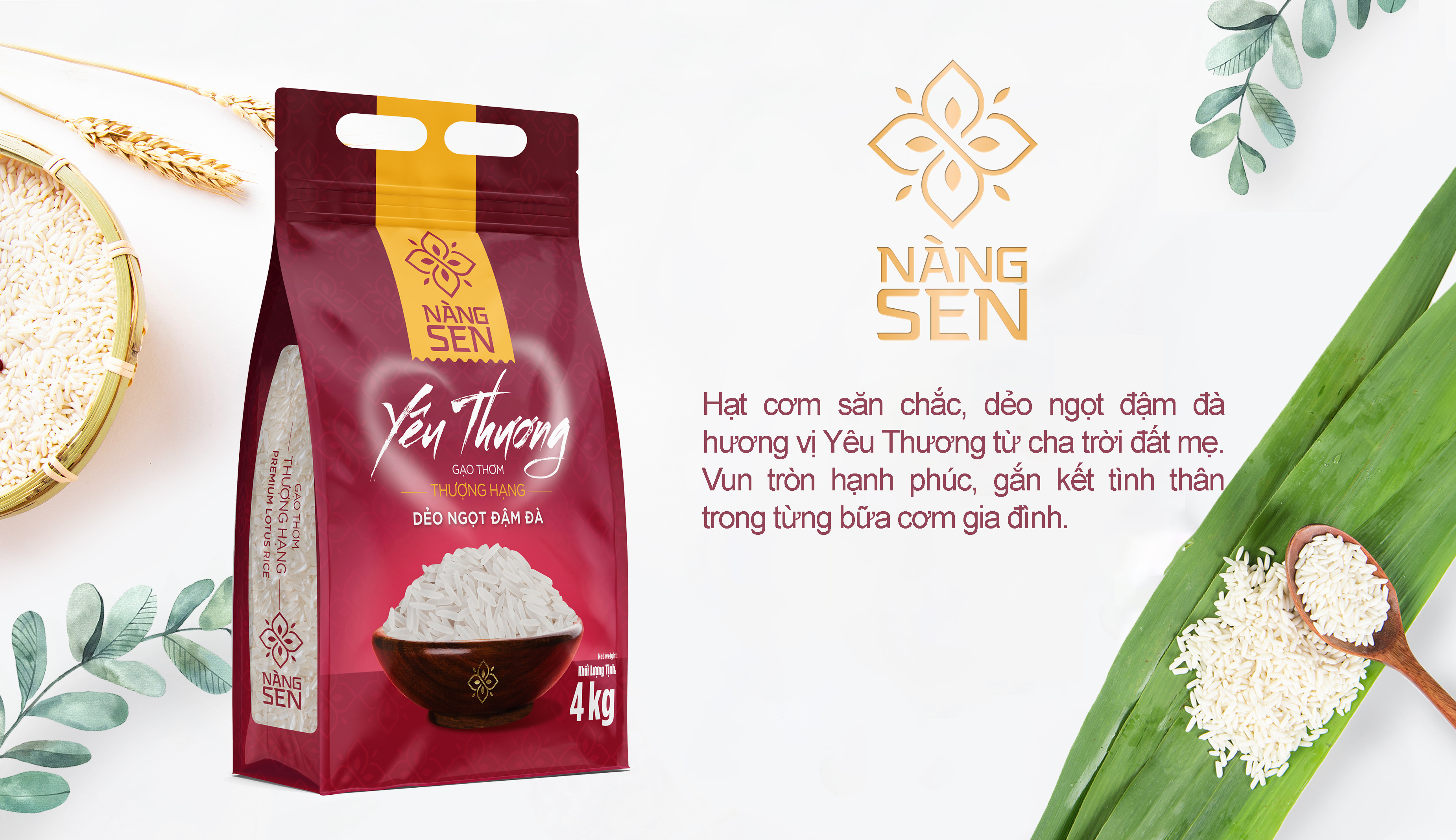 Gạo thơm thượng hạng - Nàng Sen Yêu Thương 4kg - Ngon thơm dẻo nhiều