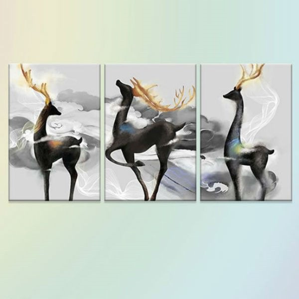 Bộ 3 Tranh Canvas Không Viền Trang Trí Về Hươu W293