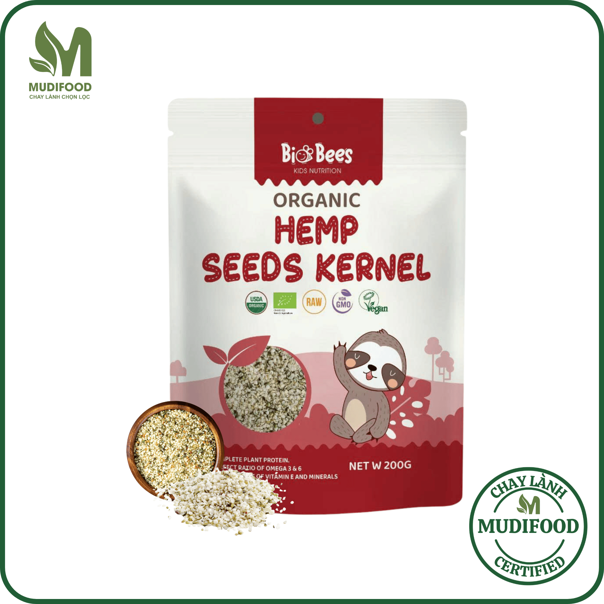 Hạt Gai Hữu Cơ Đã Tách Vỏ BioBees 200g - Giàu Omega 3-6, Protein Thực Vật, Tốt Cho Tim Mạch &amp; Não Bộ