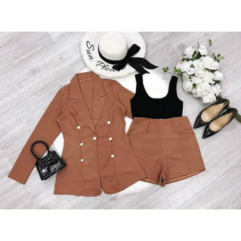 sét áo vest nút kèm áo 2 dây quần short