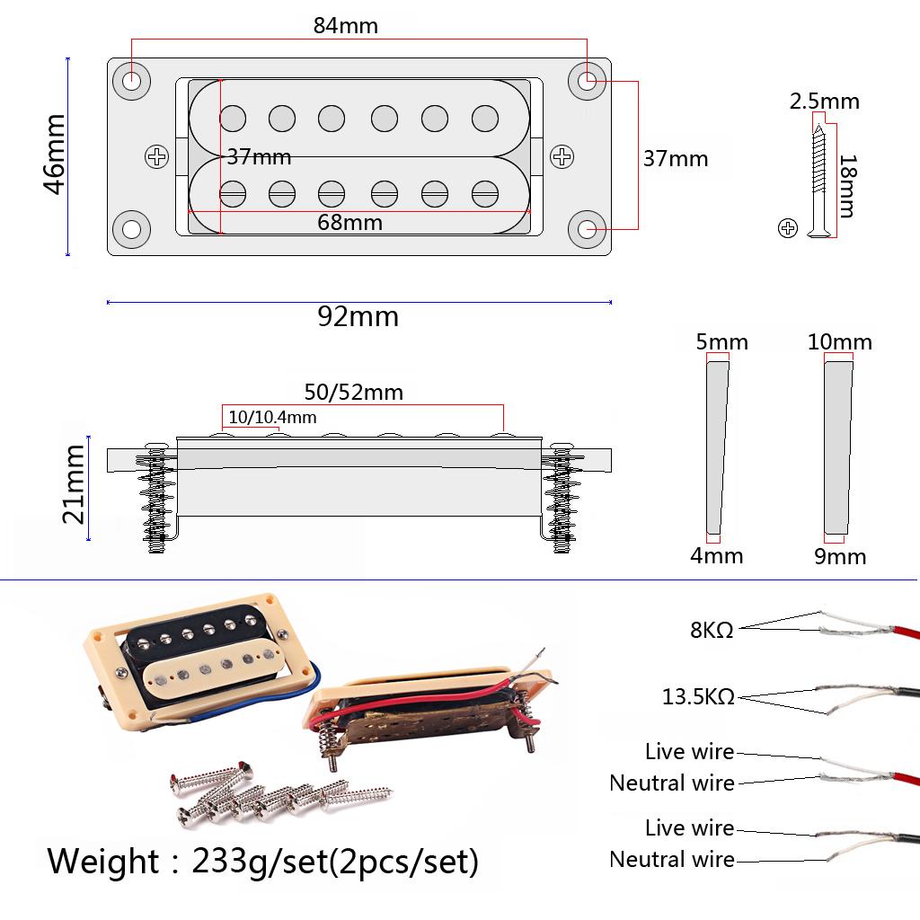 2 Chiếc Đồng Cổ Cầu Đàn Guitar Điện Humbucker Đôi Cuộn Dây Bán Tải 50mm/52mm