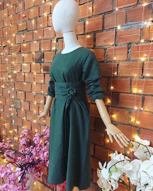 Đầm Linen xanh lá