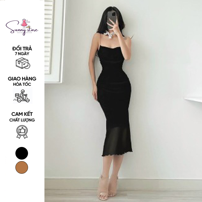 Đầm body 2 dây nữ cổ đổ, Váy 2 Dây Hàng Thiết Kế