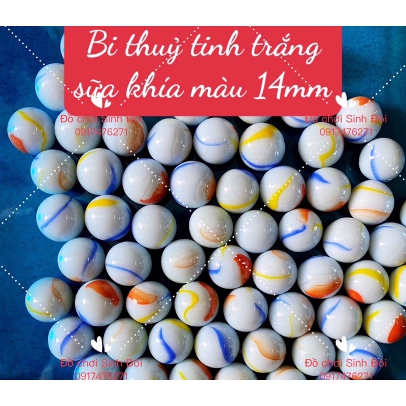 Bi thủy tinh trắng sữa khía màu nhỏ 16mm -70 viên