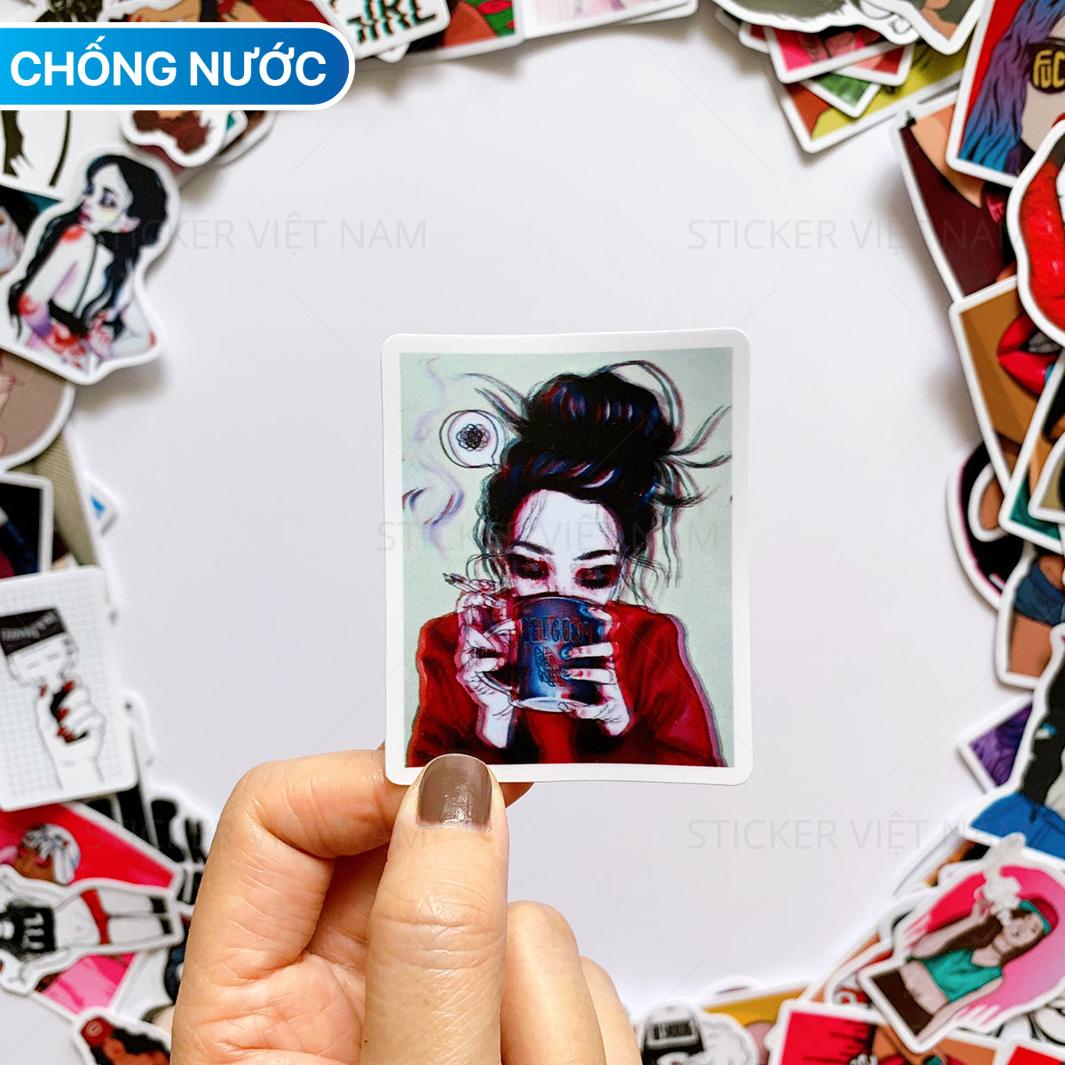Sticker Bad Girl - Cô Gái Ngầu - Chất Liệu PVC Chất Lượng Cao Chống Nước - Kích Thước 4-8cm