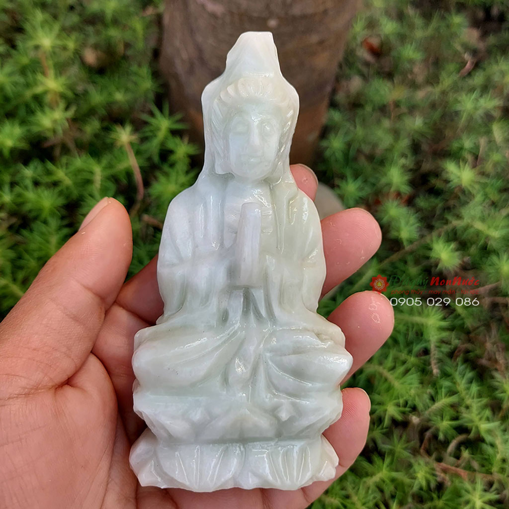 Tượng Phật quan âm đá trắng xanh 10cm - đá Non Nước