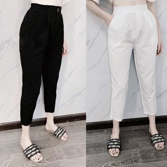 Quần baggy đính khuy chất đũi mềm mát