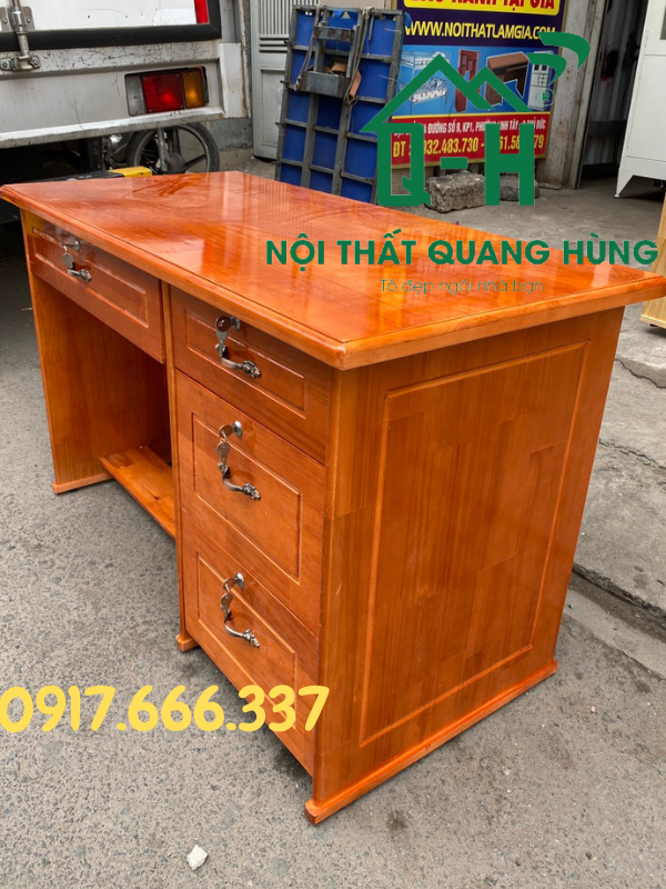 BÀN LÀM VIỆC GỖ THÔNG 4 NGĂN KÉO MÀU NÂU DÀNH CHO VĂN PHÒNG CAO CẤP