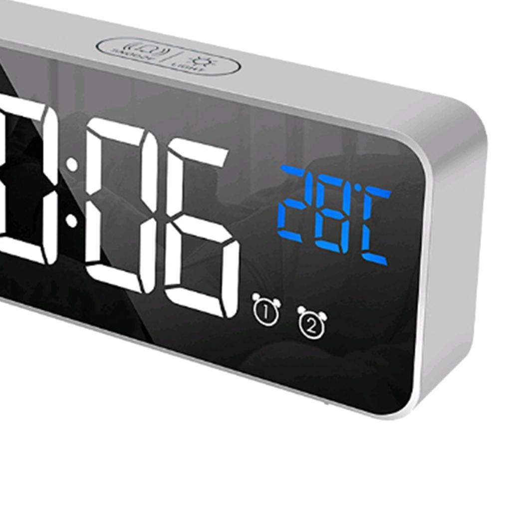 2xFull LED HD Digital Bedside Clock Mirror Alarm Clock School Clock
