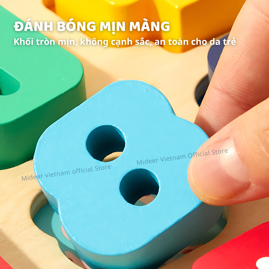 Bảng ghép hình chữ cái, số , đồ vật và thức ăn Mideer wooden peg puzzles