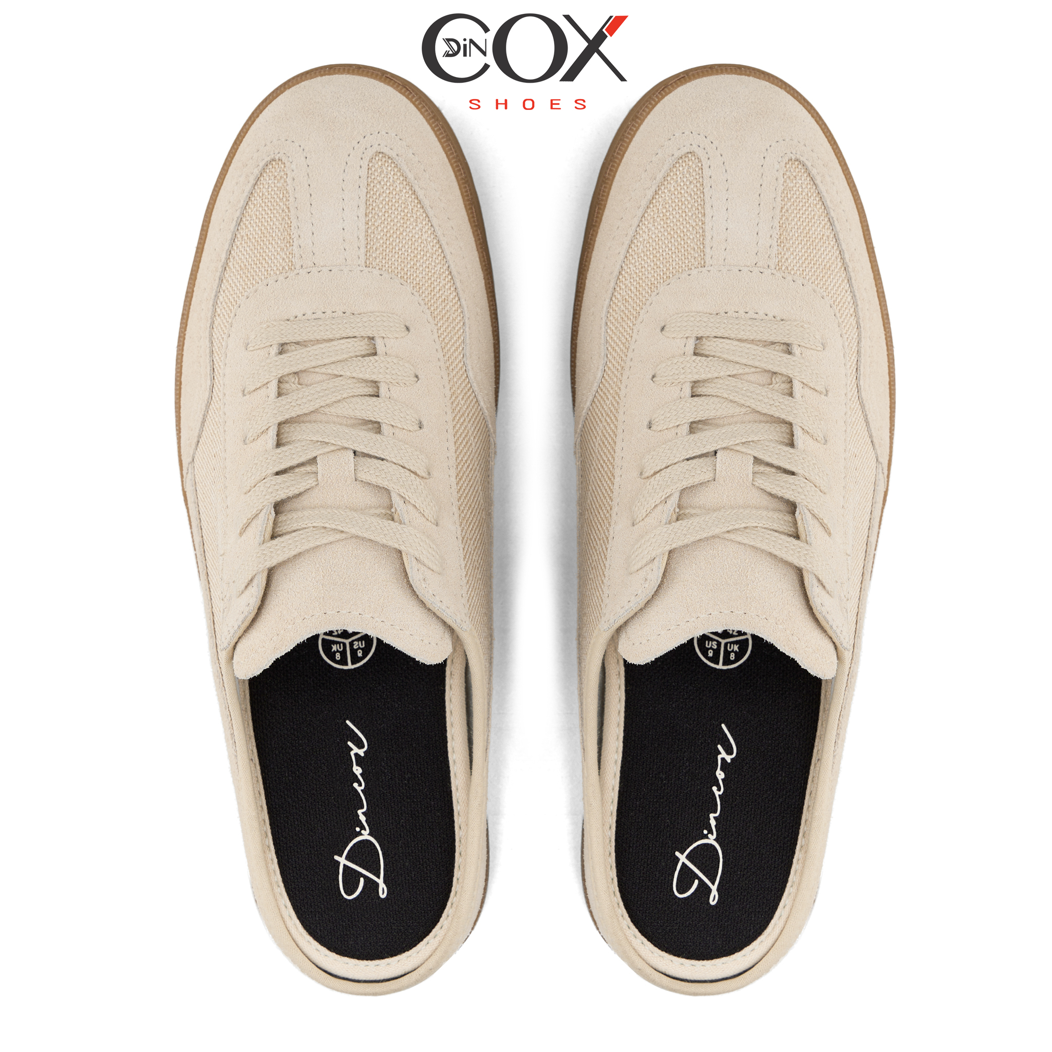 Giày Sục Đạp Gót Mules Vải Sneaker Unisex Nam Nữ DINCOX DC37 Lazy Mule Beige