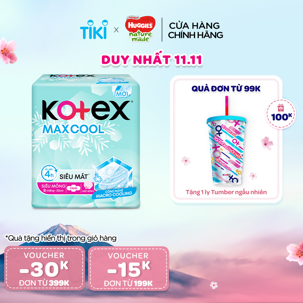 Băng vệ sinh Kotex Max Cool siêu mỏng cánh 8 miếng