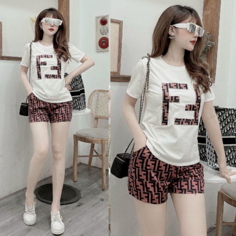 Bộ đùi nữ thêu chữ FF đồ bộ mặc ở nhà, đồ bộ dạo phố siêu xinh