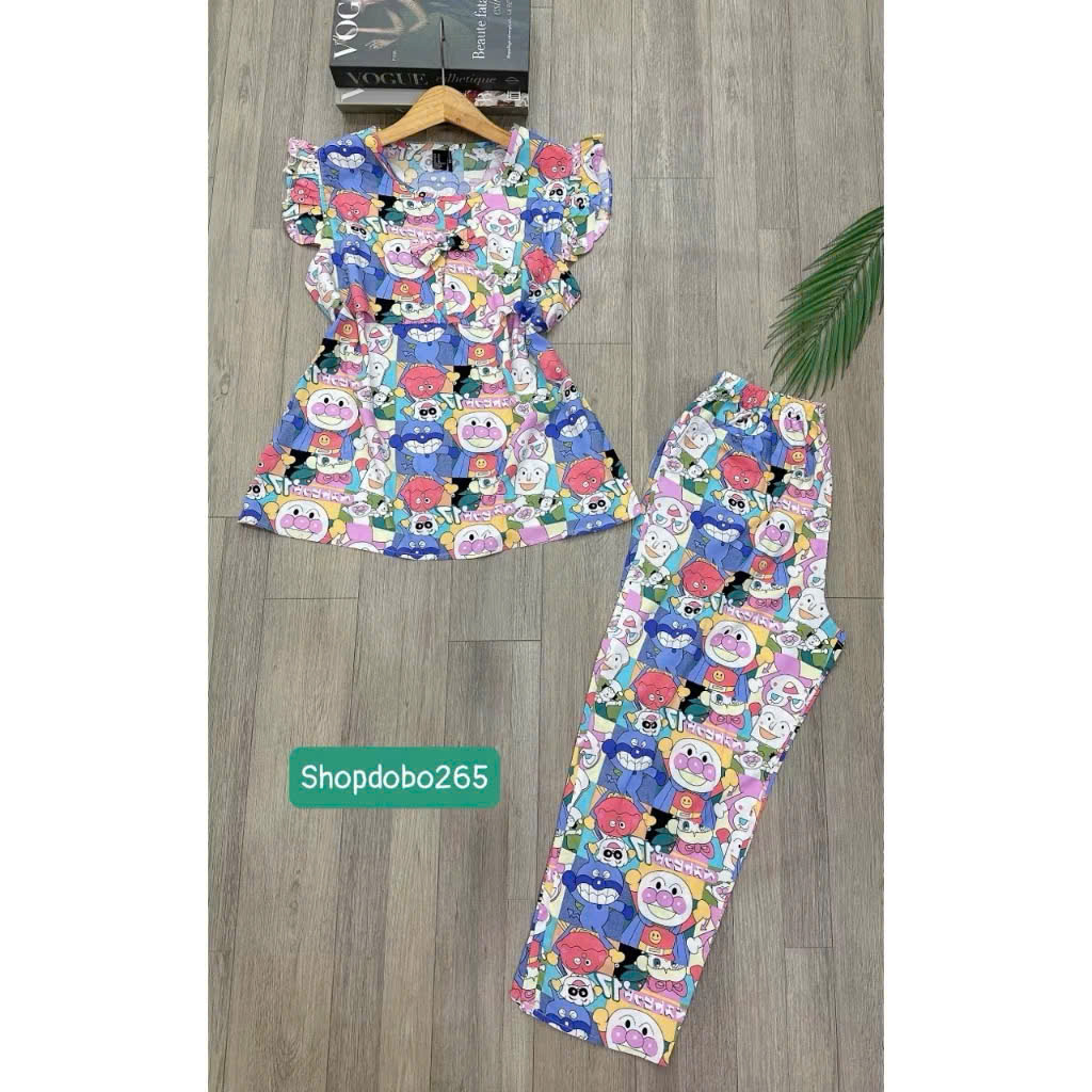 Đồ bộ nữ,đồ ngủ mặc nhà lửng 9 tấc áo 2 lớp tay cánh tiên vải lanh BL 42 họa tiết dễ thương size 51-65kg