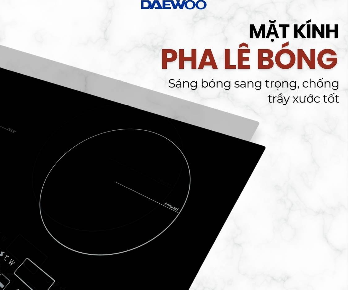 Bếp Đôi Điện Từ Hồng Ngoại Daewoo DWHB-3801C, mặt kính pha lê bóng 3800W, phù hợp mọi loại nồi - Hàng chính hãng
