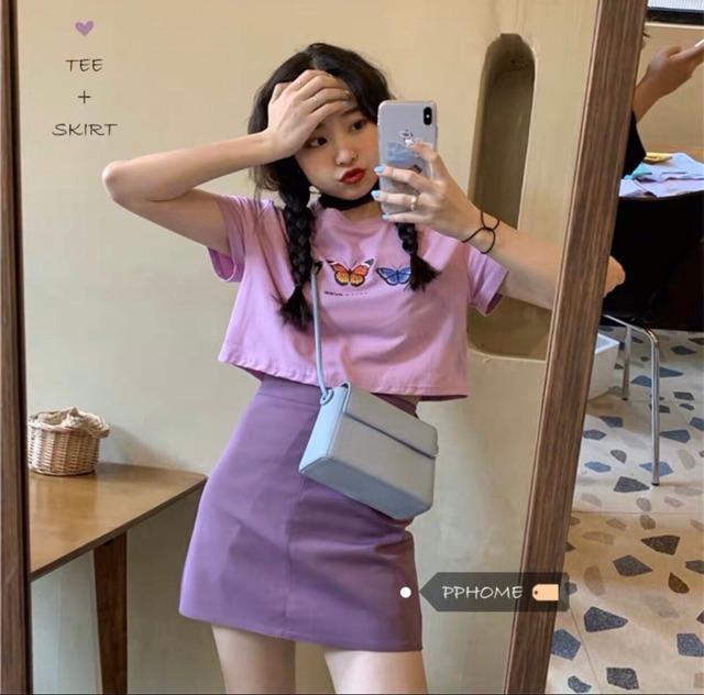 Áo croptop bướm siêu xinh chats thun cotton