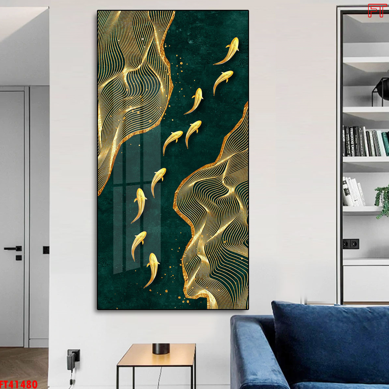 Tranh Canvas Treo Tường Hiện Đại - Tranh 9 Con Cá Bơi Lội Phong Thủy
