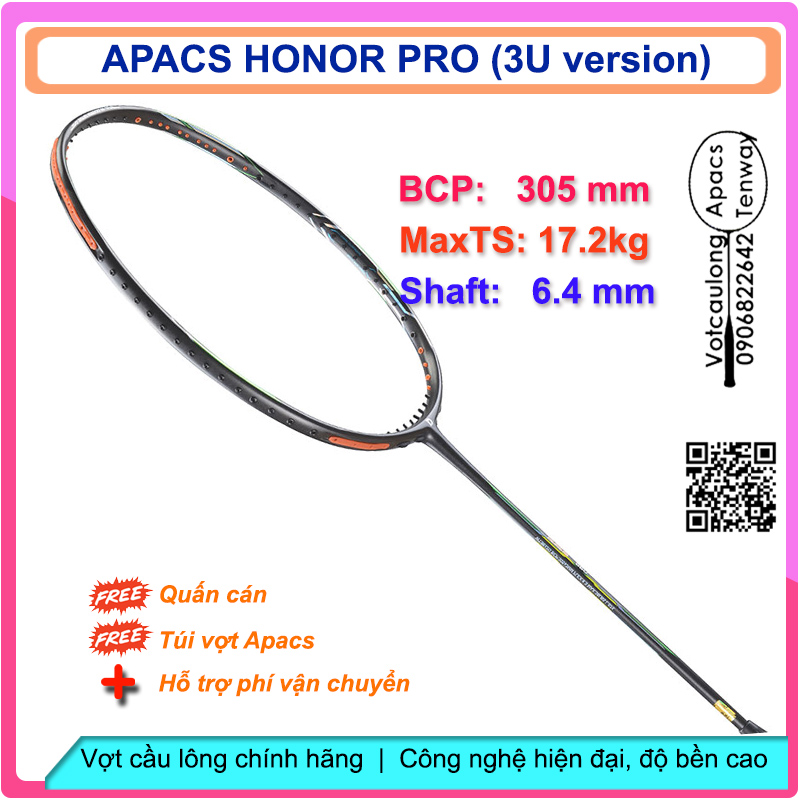 Vợt cầu lông Apacs Honor Pro - 3U | Vợt 3U thân đũa công nghệ mới, nặng đầu chuyên công, khung đan 17kg