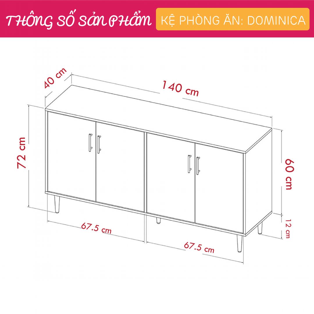 Tủ phòng ăn gỗ hiện đại SMLIFE Dominica | Gỗ MDF dày 17mm chống ẩm | D140xR40xC72cm