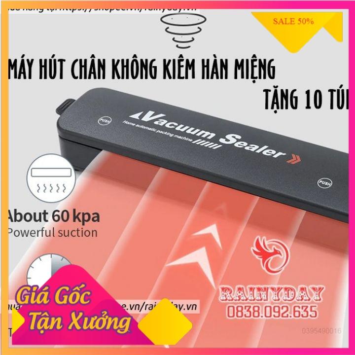 Máy hút chân không mini và hàn miệng túi bảo quản đồ ăn thực phẩm gia đình kèm túi chân kHÔNG HOẶC COMBO 20 TÚI RIÊNG. - MÁY CHÂN KO  10 TÚI