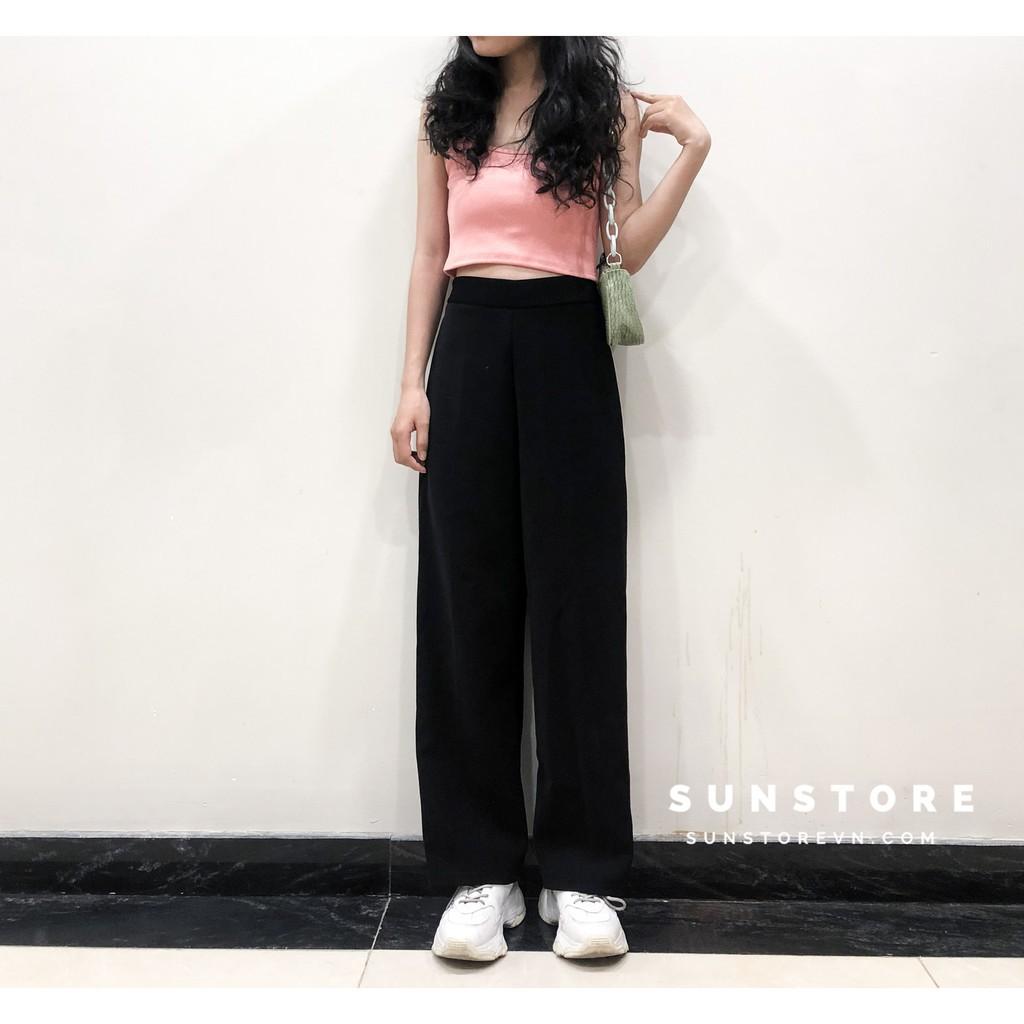 Quần ống rộng culottes suông dài chất dày lưng cao 2 màu đen be