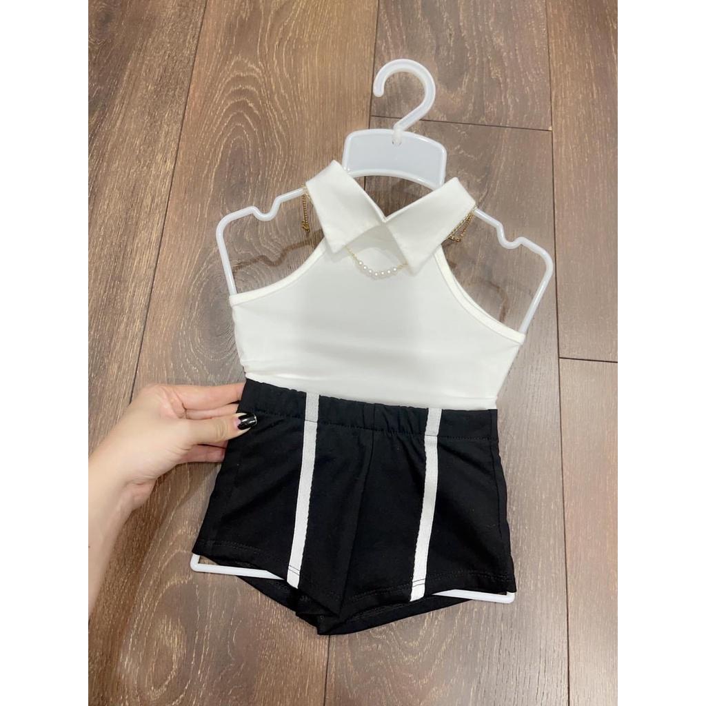 Bộ đồ bé gái áo trắng quần đen 2 sọc Coton, SIÊU DỄ THƯƠNG,MÁT 8-23kg Angel Baby Thời Trang Thiết Kế